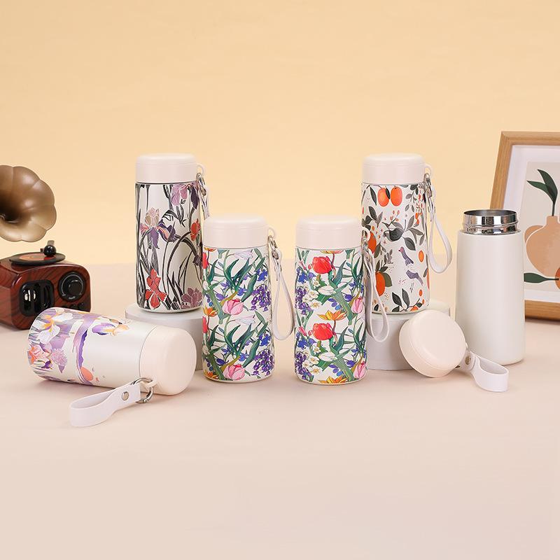 240ML Female Office Worker Pocket Cup Rope Car Accompanying Cup Mini Portable Stainless Steel Thermal Insulation Water Cup Gift