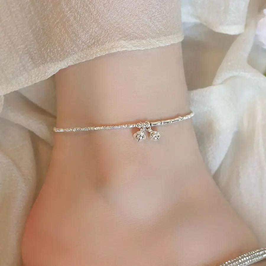 PONYKISS Classic Tibetan Silver Small Bell Charm Anklet for Women Trendy Fashion  Geometric Accessories