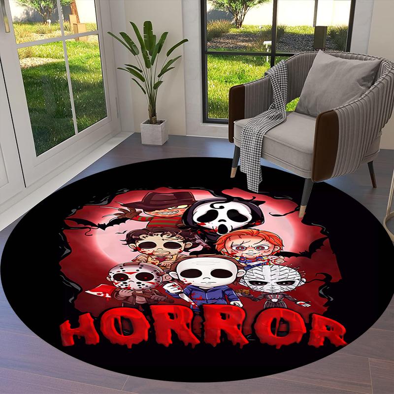 Chibi Chucky Freddy Krueger Round Area Rug,Carpet Rug for Living Room Bedroom Sofa Playroom Decor,Non-slip Floor Mat