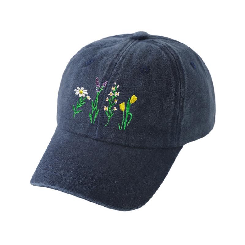 Floral Embroidered Polyester Baseball Cap - Adjustable Sun Protection Casual Hat
