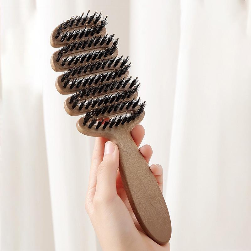 Pine Cone Boar Bristle Volumizing Hairbrush with Ribbed Comb for Women