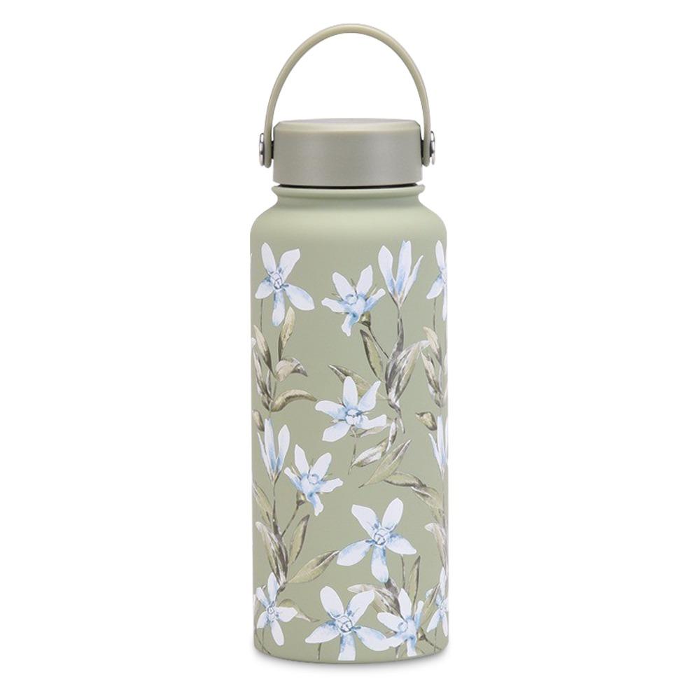 

Stainless Steel Sports Water Cup 1000ML Capacity Large Capacity Cup Kitchen Use Green Flowers