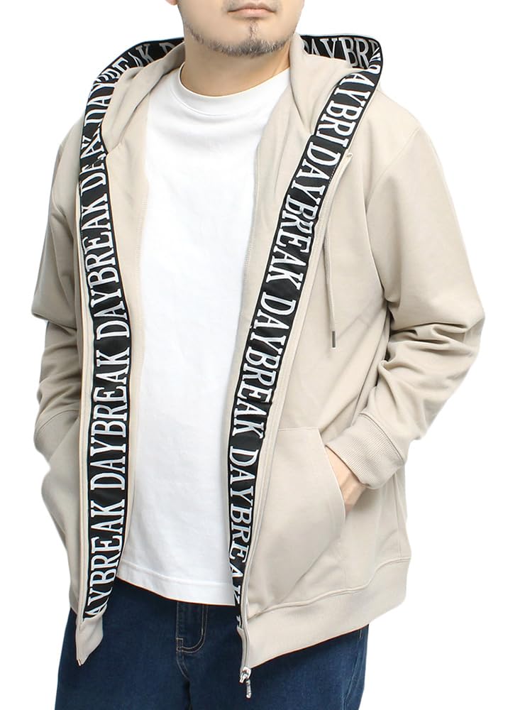 

One Colors Plus Size Long Sleeve Cardboard Jacquard Hoodie with Logo Tape and Printed Size Beige Men s Lining, Zip-Up Sweatshirt, 6L, (Recycled)