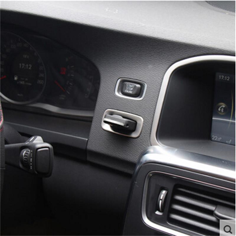 Spezielle Auto Innenraum Schlüssellochblende Dekorabdeckung Zierleiste Edelstahlstreifen Schlüsselanhänger 3D-Aufkleber für Volvo S60 V60