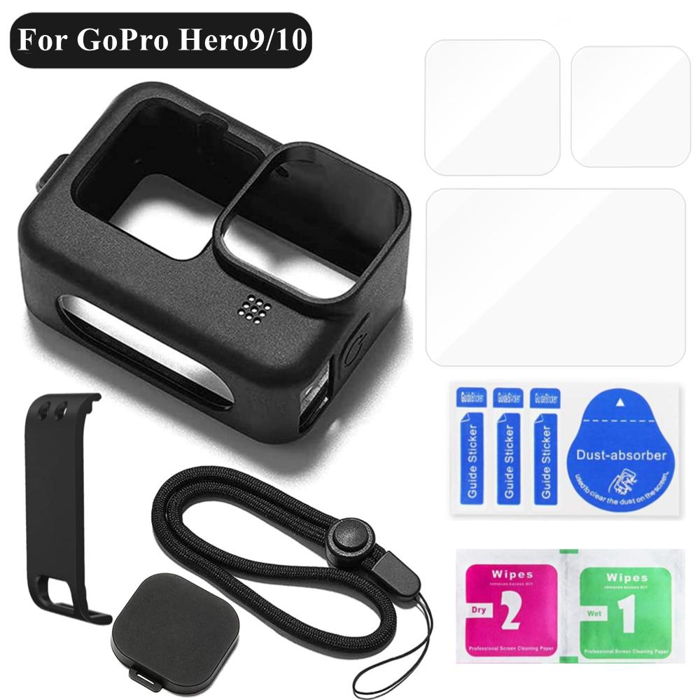 Für Gopro Hero 11 10 9 Silikon Schutzset Glas Bildschirm Gehärtete Folie Go Pro Hero 9 10 11 Action Kamera Zubehör