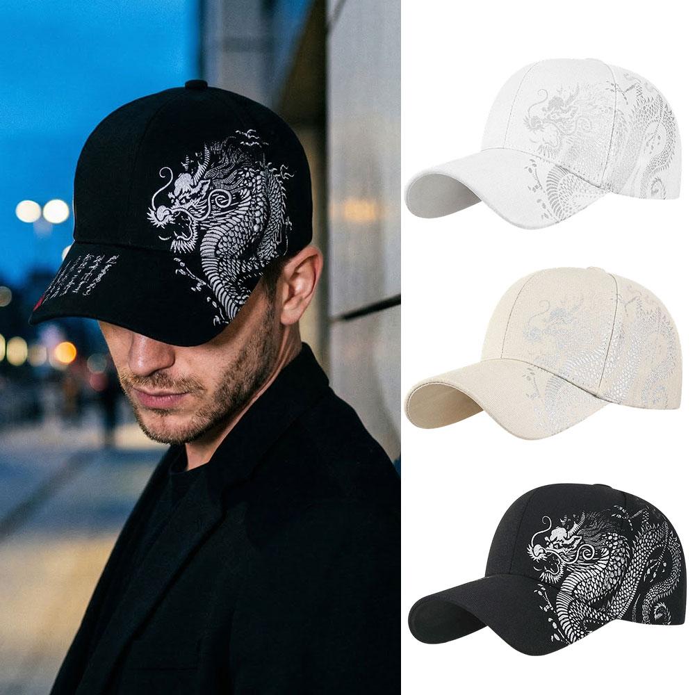 Baseball Hat For Women Men Baseball Cap Chinese Style Dragon Pattern Adjustable Strap Hat Hip-Hop Outdoor Sun Protection Cap