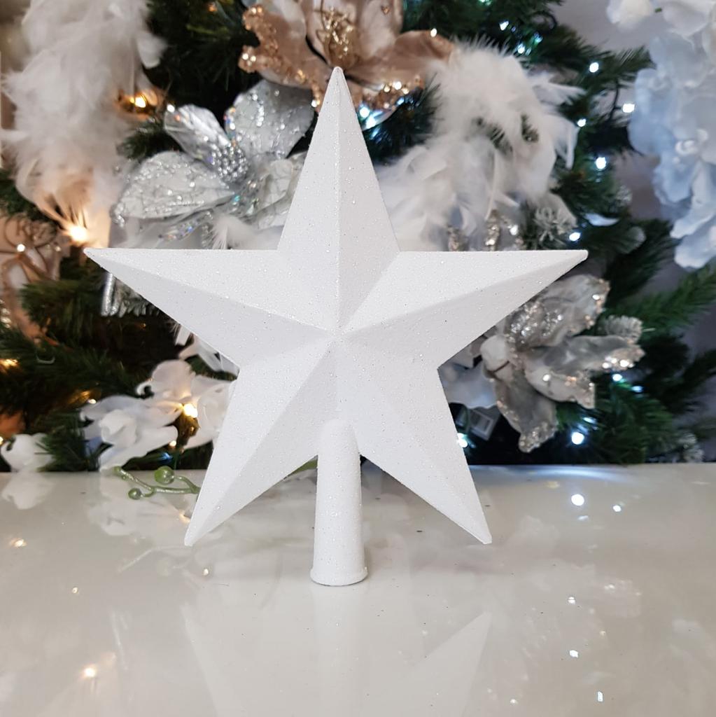Christmas Tree Topper - White Glitter Star 20 Cm