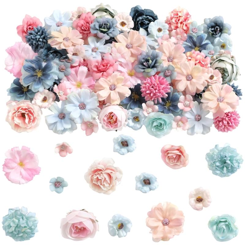 Pack of 50 Assorted Color Small Fabric Flowers for Handmade Crafts Home Decoration and Party Arrangements
