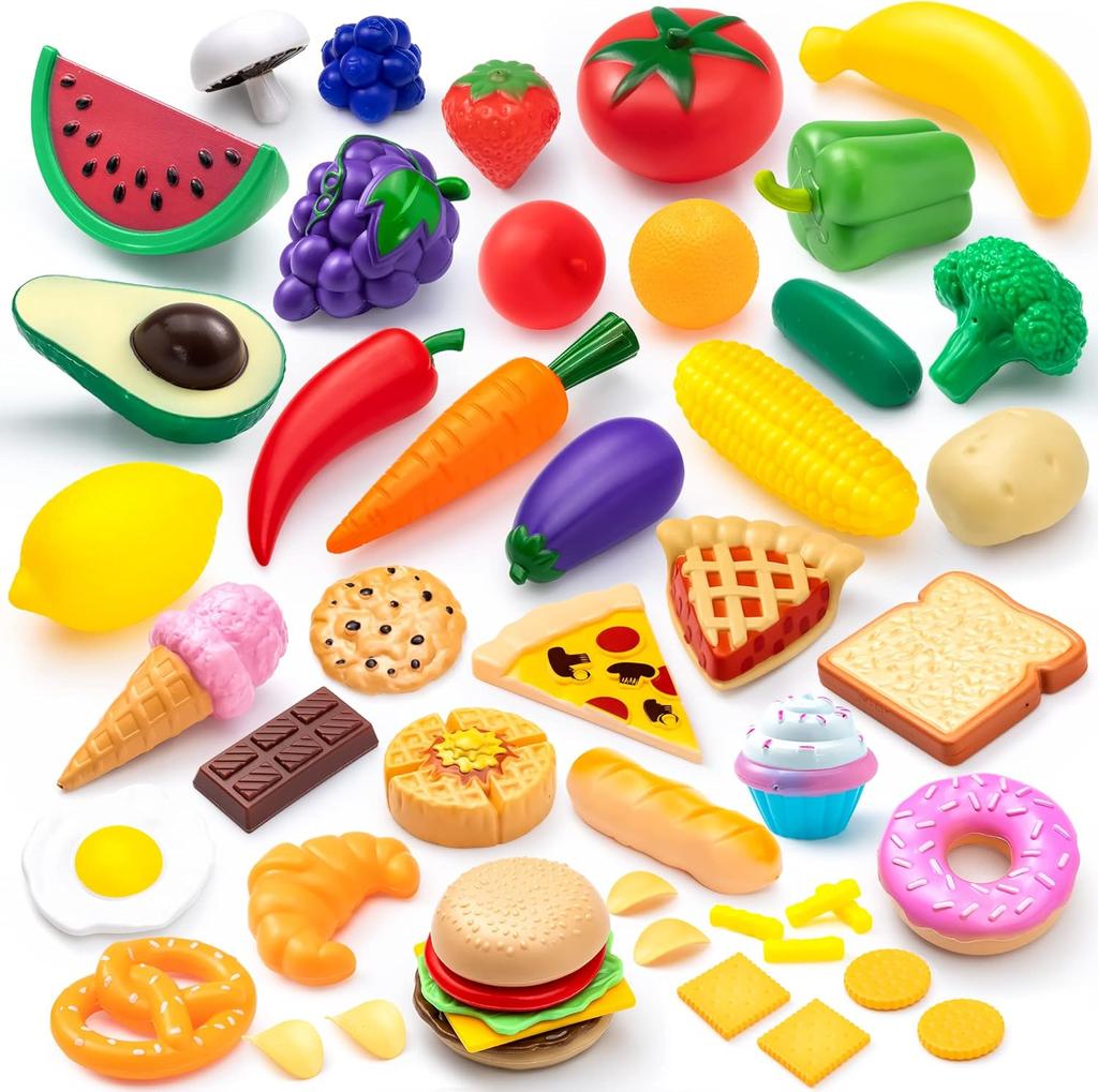 JOYFY 50 Sztuk Zabawek Kuchennych Zestawy Zabawowe Zestaw Naczynia Dummy Owoce Warzywa Plastikowe Części Akcesoriów dla Dzieci Boże Narodzenie Urodziny Prezent