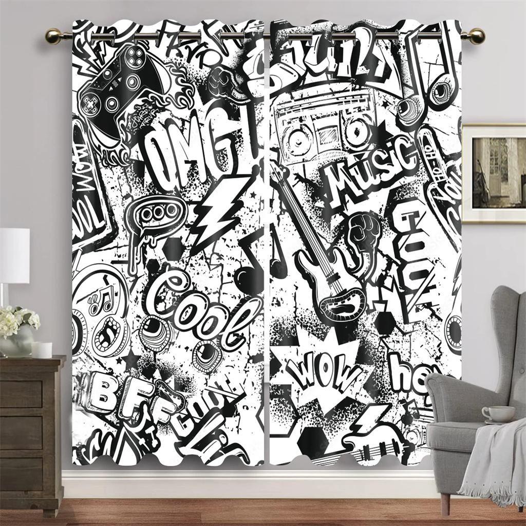 Animated Gamepad Switch Drapes designed for Boys Bedroom Space Graffiti Words Video Games Window Drapes Game Players Living Room Decoration