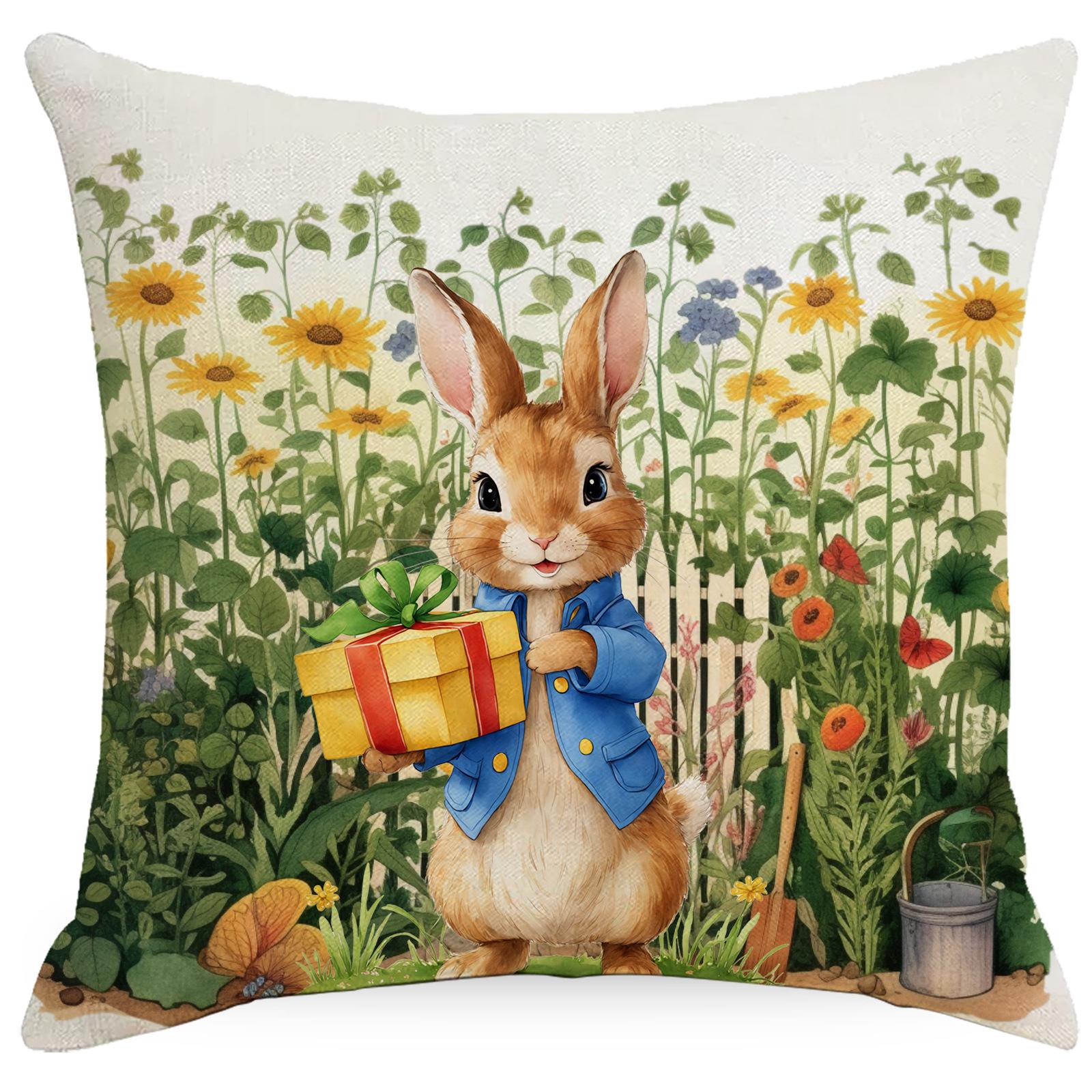 

Новая пасхальная наволочка Подсолнух Цветок Кролик Наволочка Наволочка 45 * 45Cm