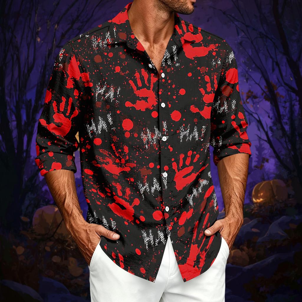Herren Freizeit Langarmshirt mit Halloween-Print für Frühling und Herbst Tägliches Tragen