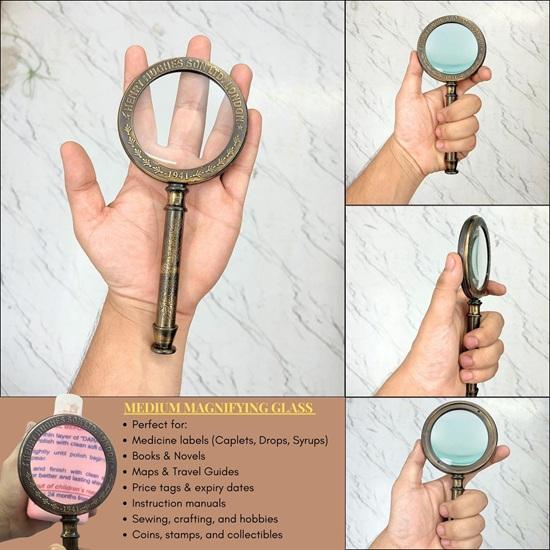 Set of 3 Henry London Brass Magnifying Glass Marine Style with Leather Case, Gift Wedding, Thanksgiving, Chinese New Year, Christmas