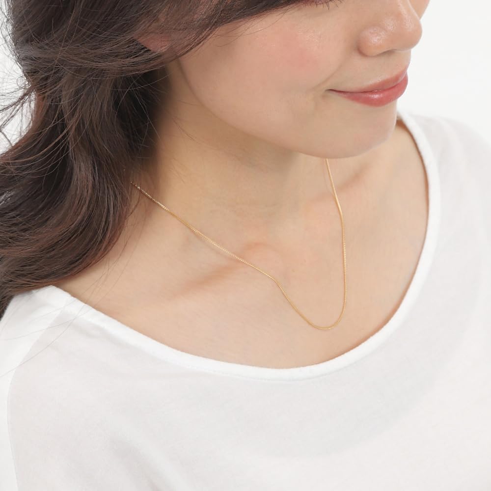 Goods 18K Yellow Gold Curb Chain for Men and with Clasp [Happy Shop] Necklace, 45cm, Double-Sided, Thin, 1.2mm Wide, Women,