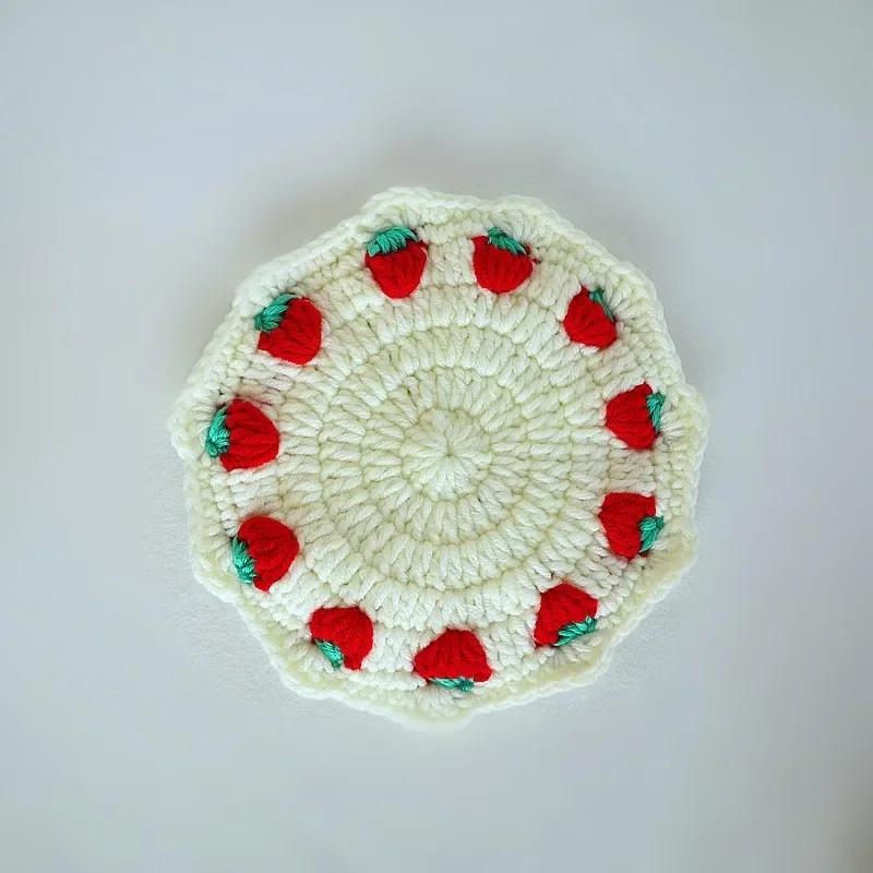 Hochzeit Küche Handgemachte Erdbeere Tasse Tisch Untersetzer Pad Matte Tisch Platzset Tischset Runde Tasse Gestrickte Tee Häkeln Matte