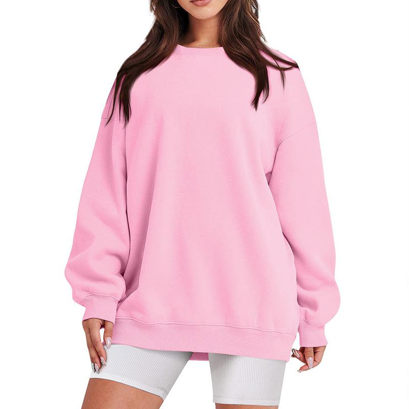 Unisex Crew Neck Long Sleeve Loose Fit Casual Top Solid Color Basic Sweatshirt Korean Fashion Pullover Blouse