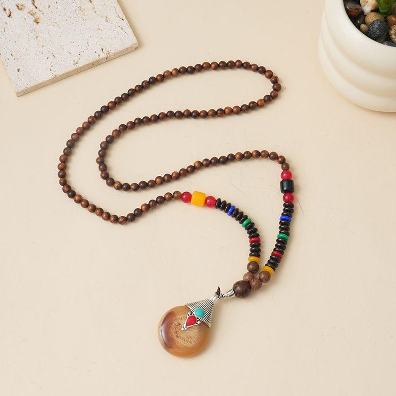 Ethnic Style Wood Necklace & Prayer Beads - Unisex Versatile Chicken Wing Wood Sweater Chain