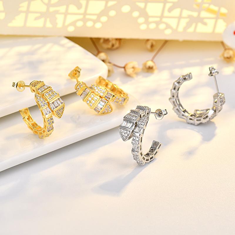 Cercei cu șuruburi în formă de șarpe cu stras pentru femei, cercei cu cerc, accesorii de bijuterii pentru petrecere