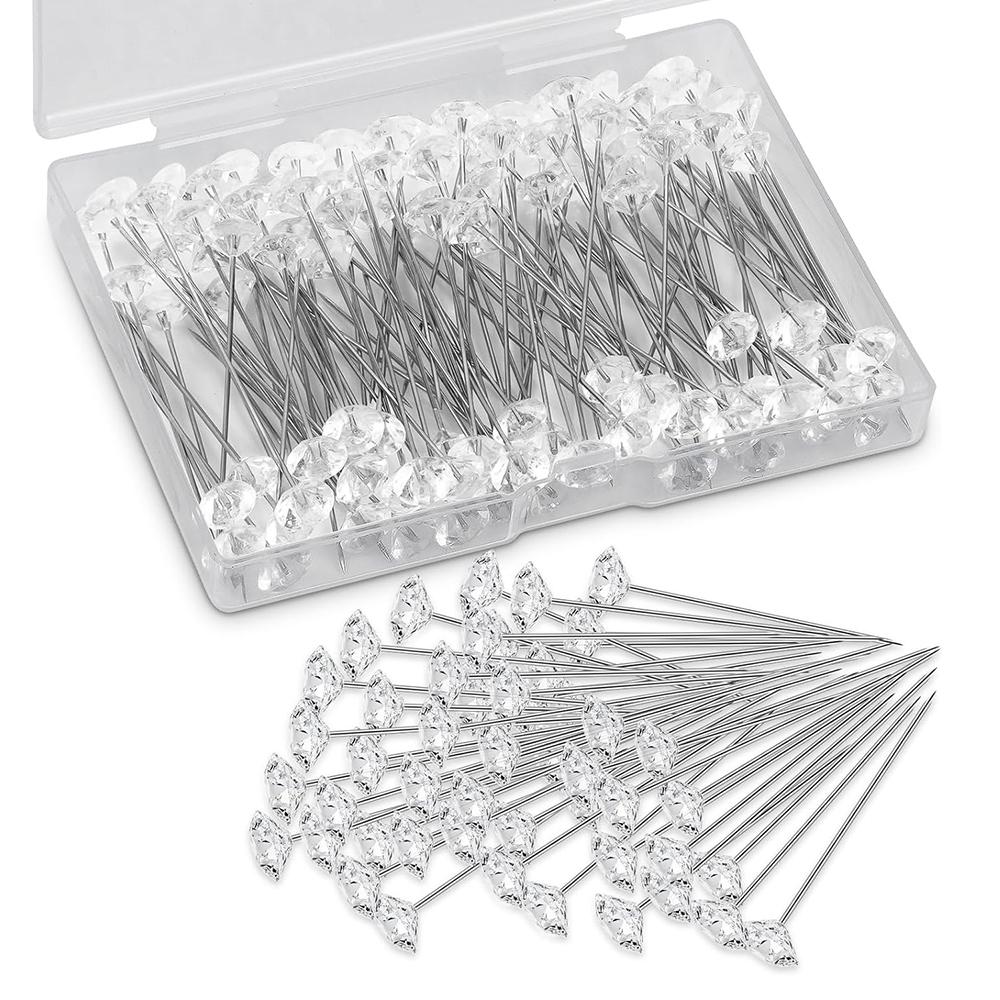 

100/200 шт. Голки для позиціонування голови з діамантовими стразами, швейні шпильки для стібка, прямі, для DIY рукоділля, швейні інструменти, аксесуари
