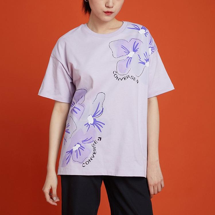 Converse IWD T Shirts Women's Light Purple Crew Neck Moderate Straight Fit 10022422-A01