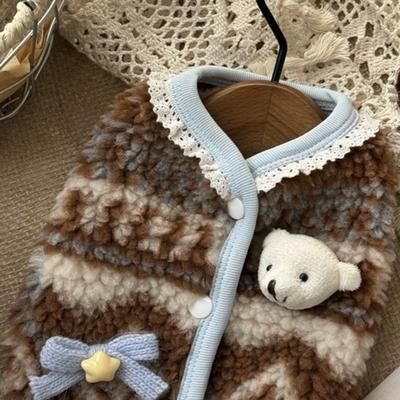 Cozy 3D Bear Pet Vest Snow Print Furry Dog Vest Warm Soft Pet Clothes Winter for Small Medium Puppy
