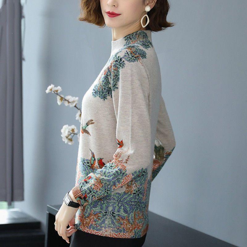 Maglione di Lana Caldo da Donna Mamma di Mezza Età Autunno Inverno Top a Collo Semi Alto