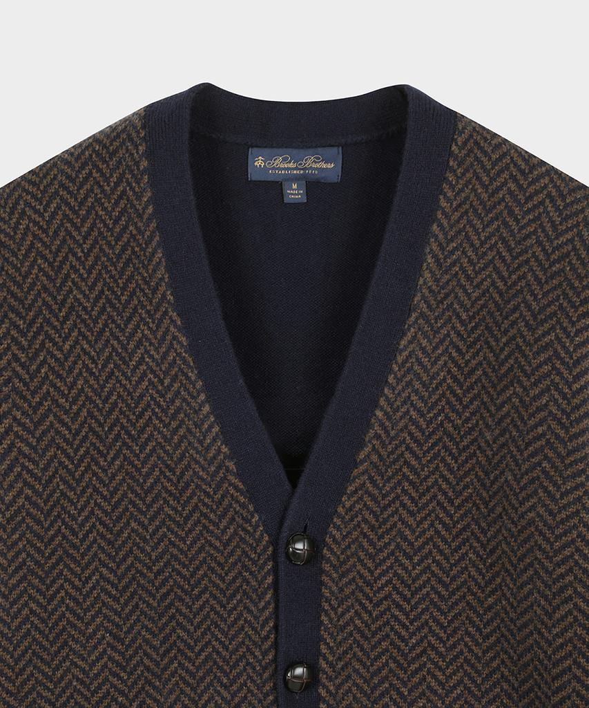 Brooks Brothers Wool Herringbone Cardigan (Navy) (Bbwcmm38954Ew)