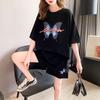 Casual Butterfly Print Short Sleeve Women's Set Loose Shorts Two-Piece Fashion Summer Wear Comfortable Versatile Outfit