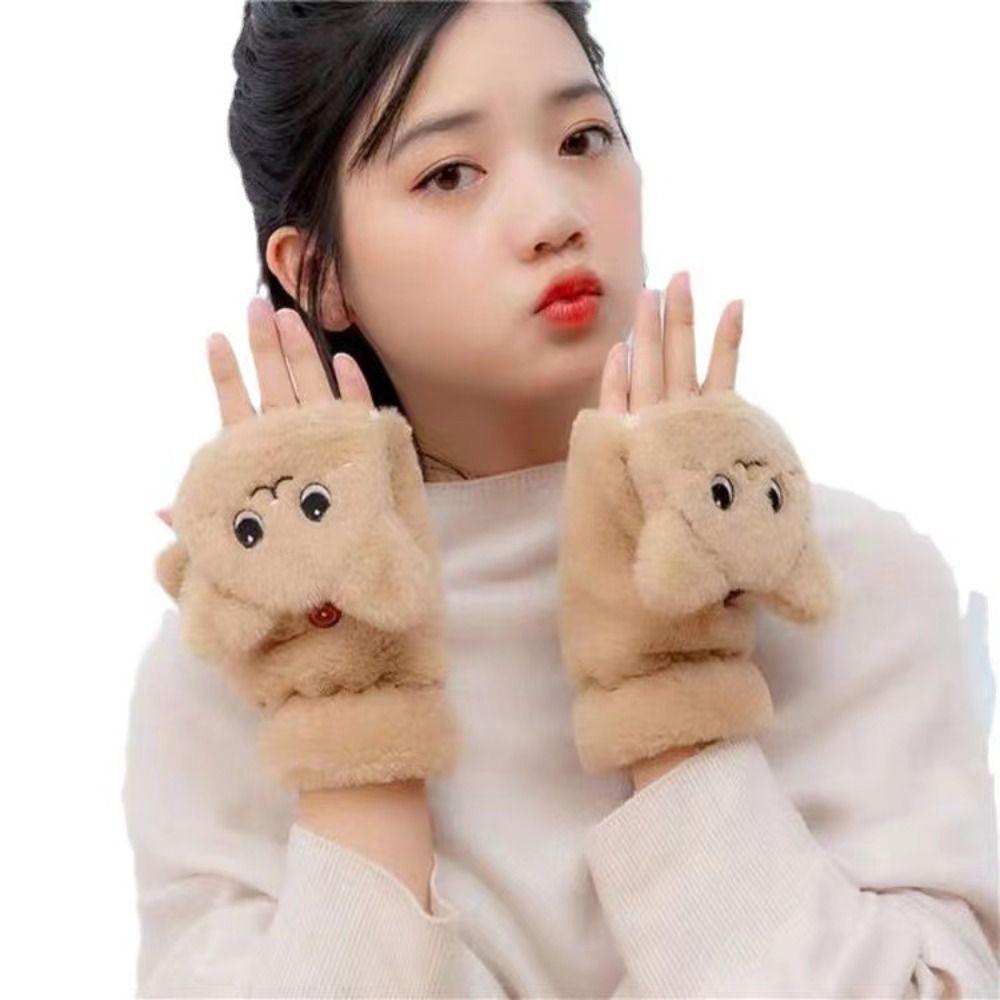 Plush Thick Plush Fingerless Glove Soft Flip Half Finger Gloves Winter Rabbit Fur Knit Mittens