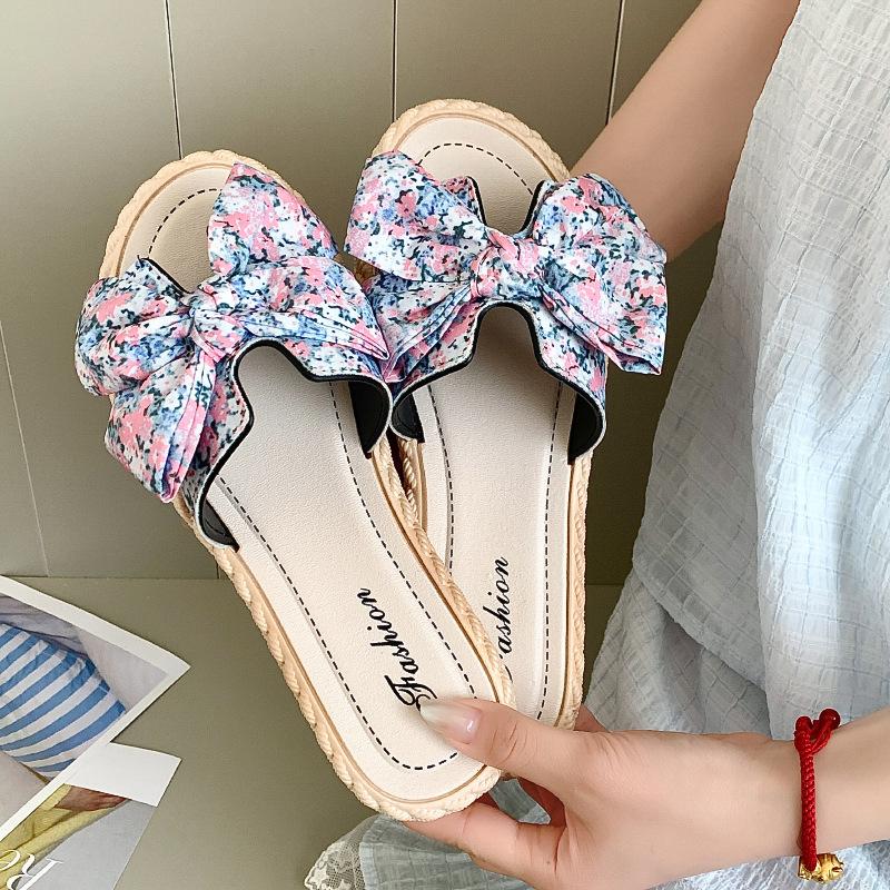 Slippers women's summer fashion versatile bow one-word outdoor non-slip beach sandals