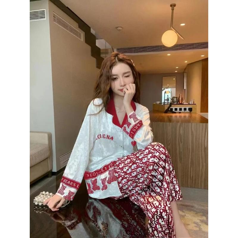 

Осень и зима новый зеленый пижамный женский комплект корейский бархатный волос брюки домашняя одежда M красный