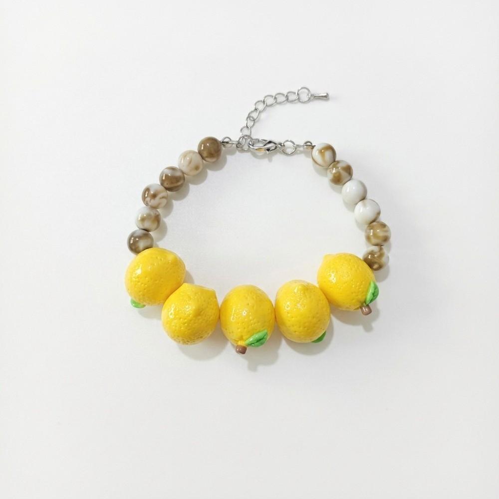 Lemon Bracelets Charm Bracelet for Women Resin Beaded Wrist Jewelry Party Accessory