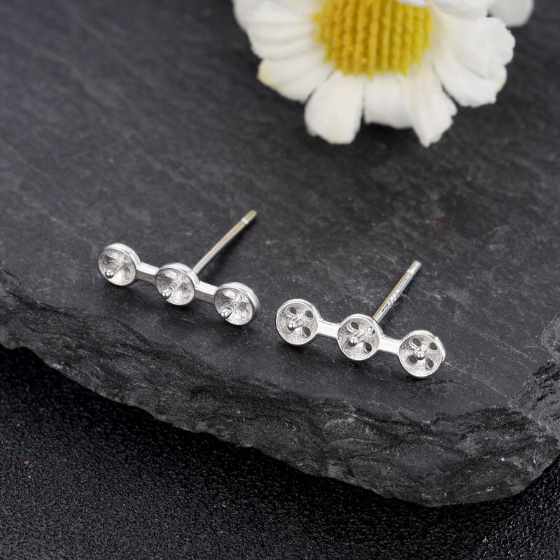 S925 Silver Three Pearl T-Bar Stud Earrings for Women – Elegant DIY French Style 925 Silver