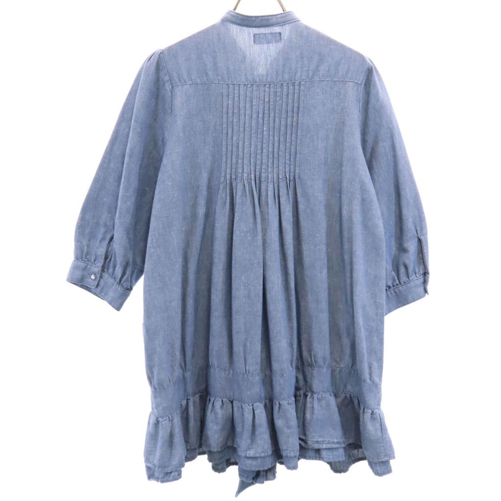 BEAMS BOY Five-quarter Sleeve Frill One Piece Blue Women Used