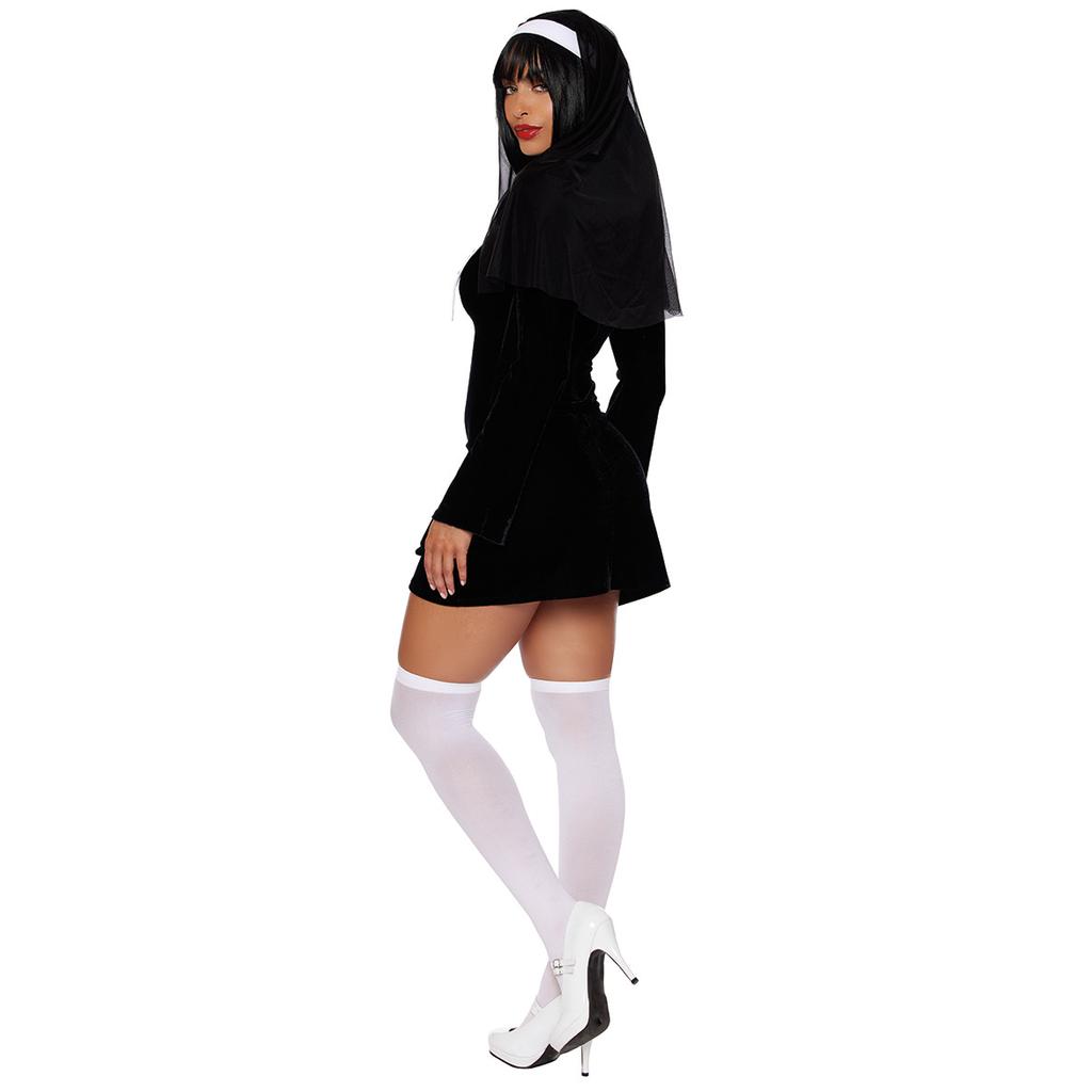 Halloweenský kostým jeptišky Kostým jeptišky cosplay kostým jeptišky s dlouhým rukávem uniforma pro jevištní vystoupení