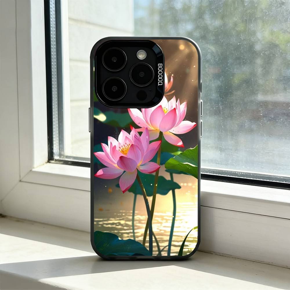 

Яркий Цветок Лотоса Чехол для Телефона Для iPhone 17,16,15,14,13,12,11 Plus,Pro Max,XS,Разноцветный Серебристо-Черный Чехол iPhone14ProMax