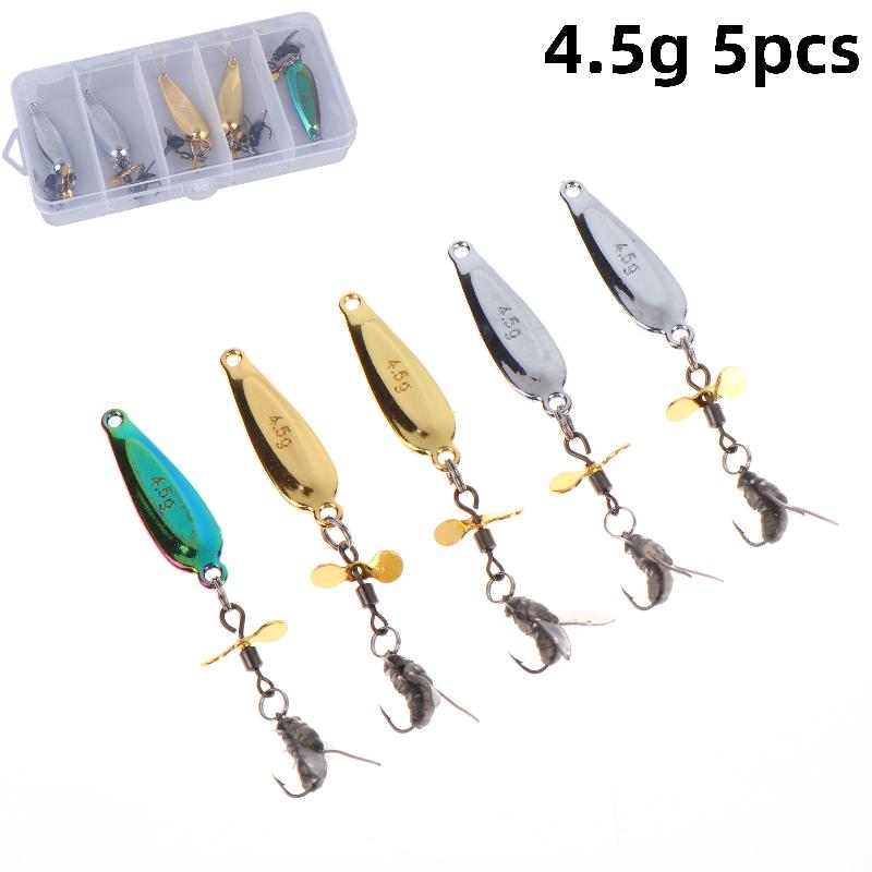 5Pcs Fly Spinning Propeller Metal Sequins Insect Soft Bait Micro Fishing Flies Fly Fishing Hook Trout Bass Fishing Lure Baits