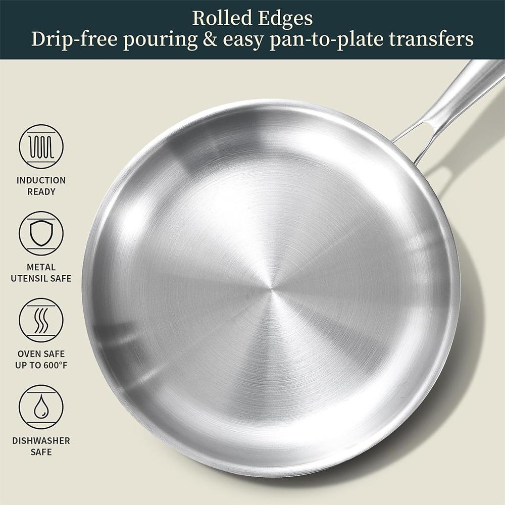 LMETJMA 304 Stainless Steel Frying Pan Oven Safe Chef's Pan Induction Skillet NonStick Egg Steak Cooking Pan Kitchen Cookware
