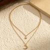 Hot-selling Octagram Double-layer Necklace Stainless Steel-plated 18K Niche Collarbone Chain Retro Moon Pendant Necklace