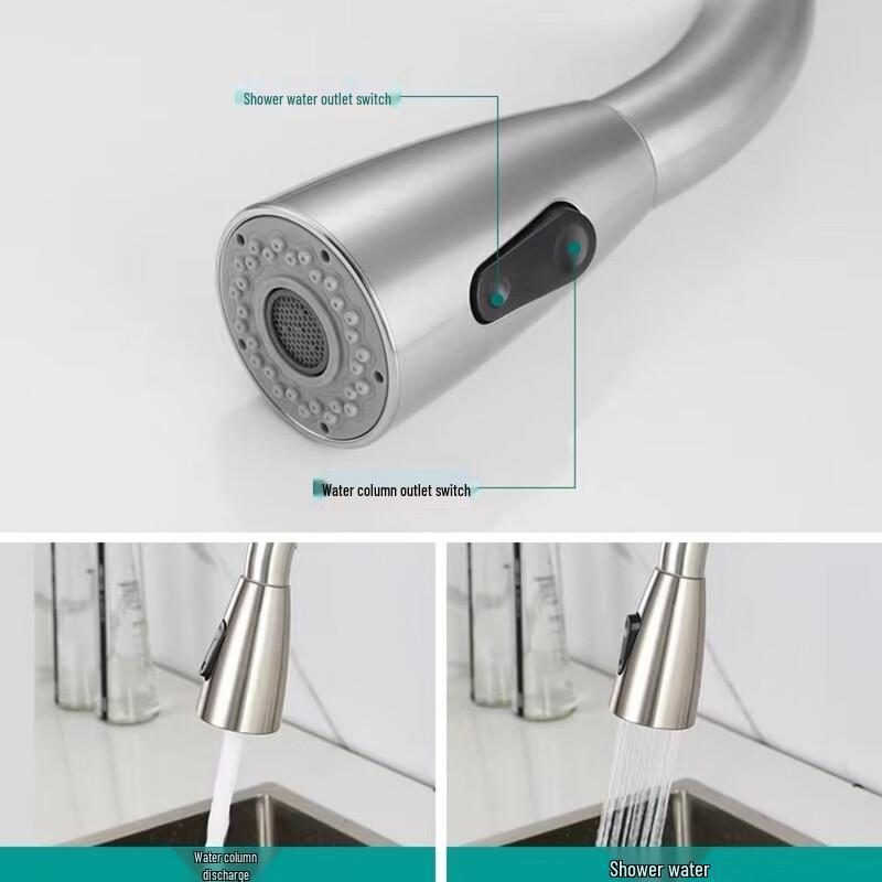 YIXI Gunmetal Gray Stainless Steel Pull-Out Kitchen Faucet