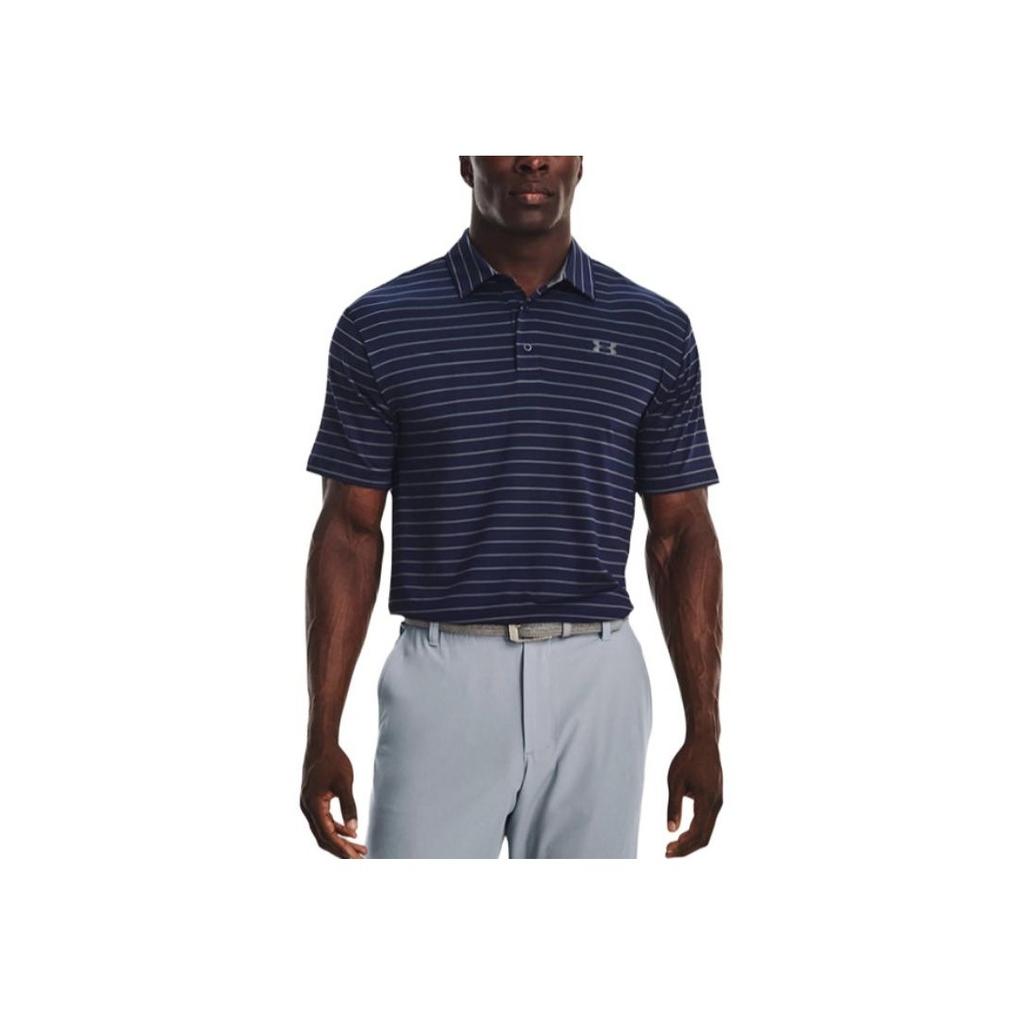 Under Armour Striped Print Golf Polo Shirt Men Tops Midnight-Navy 1351130-410