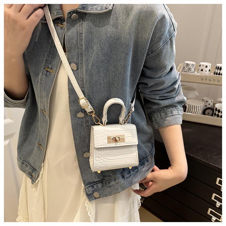 Damen-Handtasche aus Kunstleder mit Schlossverschluss, Neue trendige quadratische Schulter-Umhängetasche im Ins-Stil, Kleine Geldbörse im Streetstyle