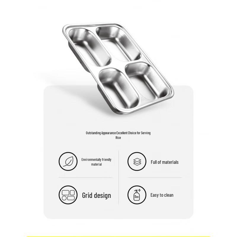 304 Stainless Steel 5-Compartment Deep Meal Tray with Lid
