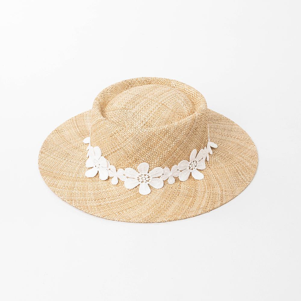 New Fashion Handmade High Quality Designer Hat Women Wide Brim Beige Ribbon Vintage Straw Cap Sun Hat Beach Designer Hats