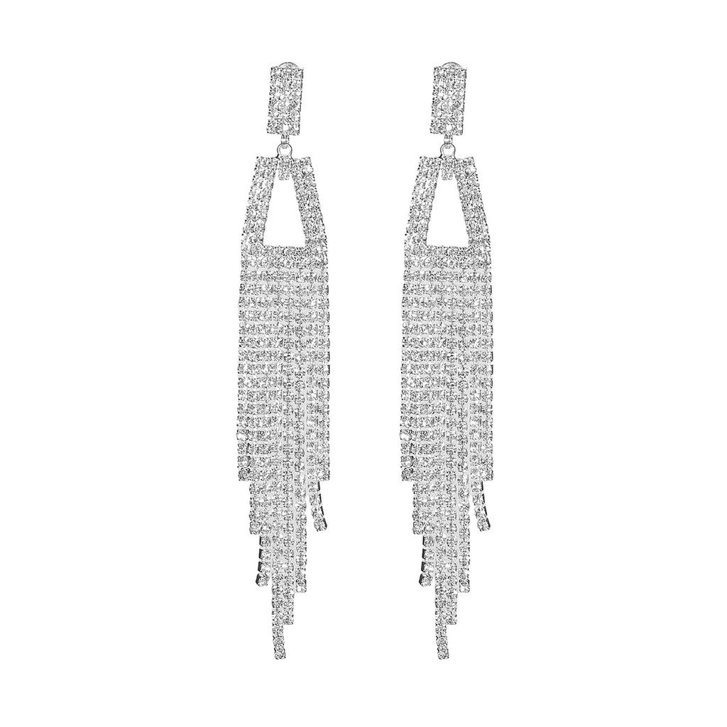 Luxury Super Flash Full Diamond Long Fringed Earrings