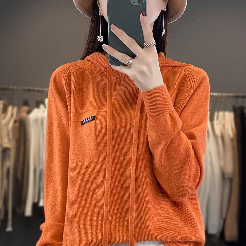 DAFIFY Женская мода повседневная осень-зима однотонный принт длинный рукав с капюшоном свитера S оранжевый