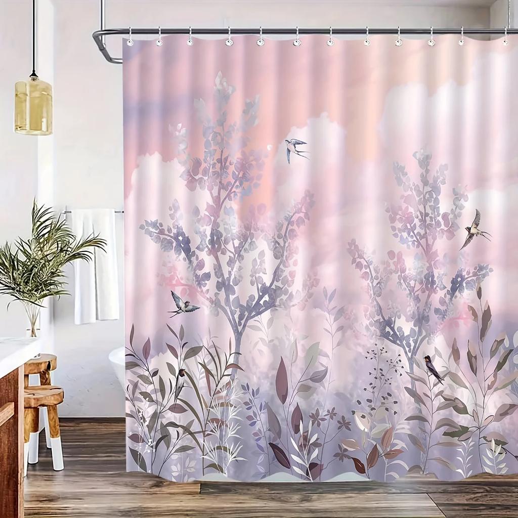 Elegant Pastel Floral Print Waterproof Shower Curtain - Stylish, Durable & Easy-Care Choice for Romantic Bathroom Decor