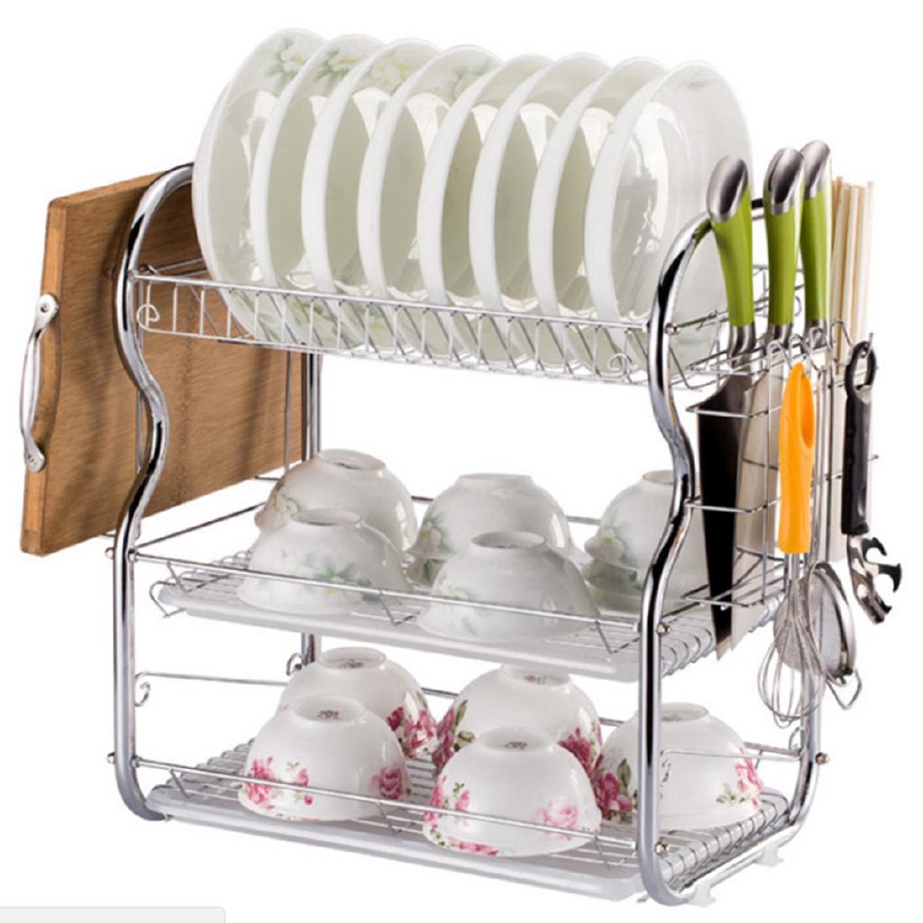 2/3 Tiers Stainless Steel Home Washing Kitchen Sink Dish Drainer Multifunction Dish Drying Rack Holder Basket