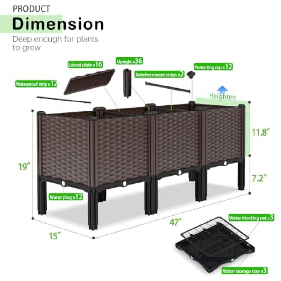 Outdoor Raised Garden Bed with Legs Planter Box for Vegetables/Herbs 47x15x19in Wooden Garden Box with Drain Outlet Easy Assemb