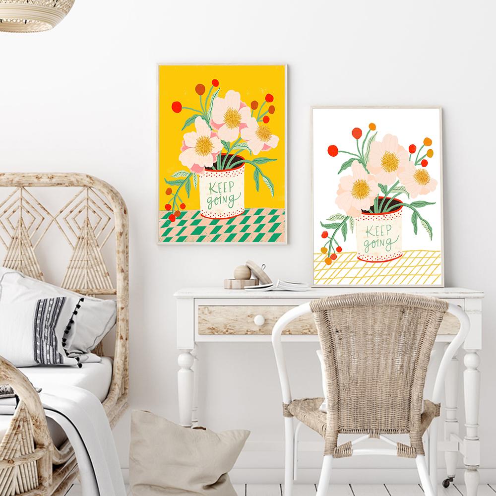 Inspirational Art Positive Quote Floral Wall Art Poster Plants Print Modern Valentine's Canvas Painting Living Room Home Decor